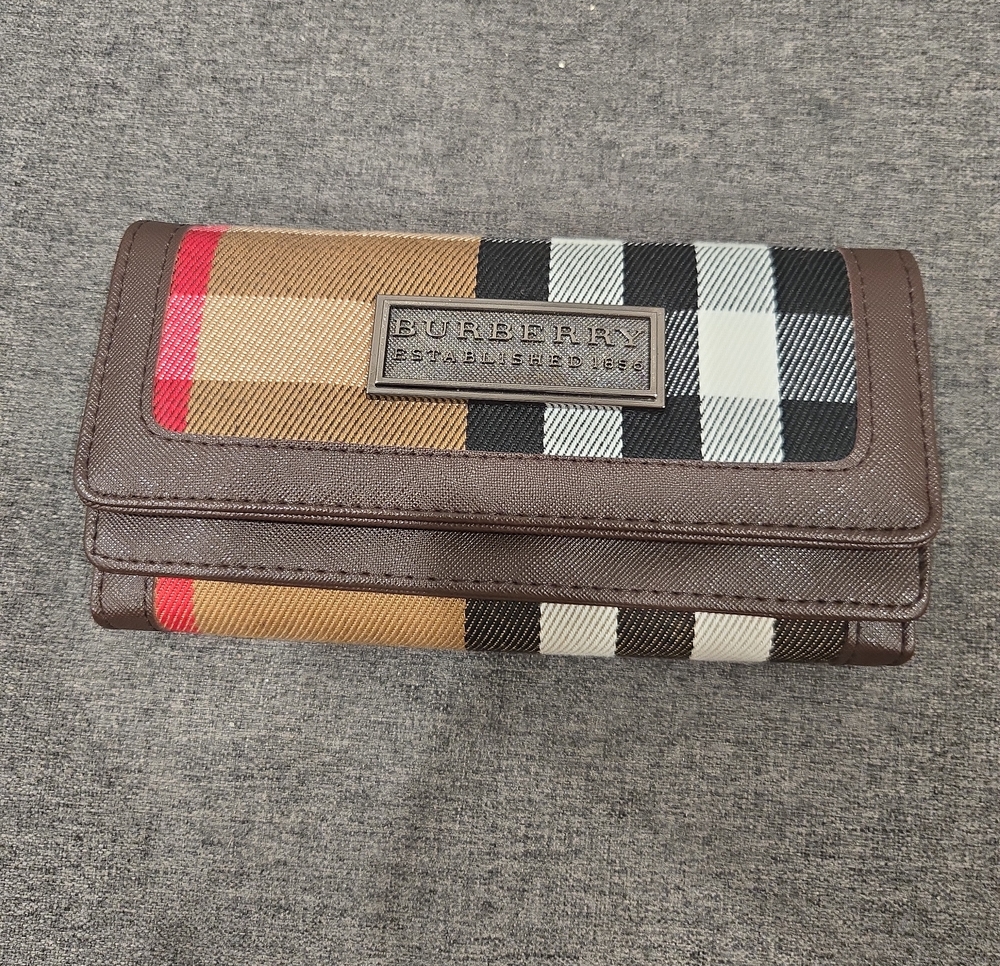 Burberry Brown, Tan, Black & White Check Continental Wallet